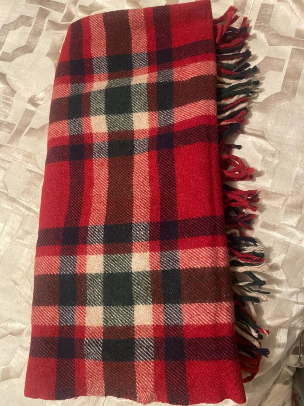 Vintage wool Troy Robe Classic Plaid Throw Blanket | tartan Lodgecore Fringe USA - Picture 3 of 3